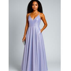 Blondie Nites Juniors Metallic Lavender-Silver Ball Gown – Size 3 - New / Flaws